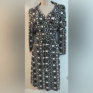 Anne Fontaine Black and White 3/4 Sleeve Wrap Dress Sz.38